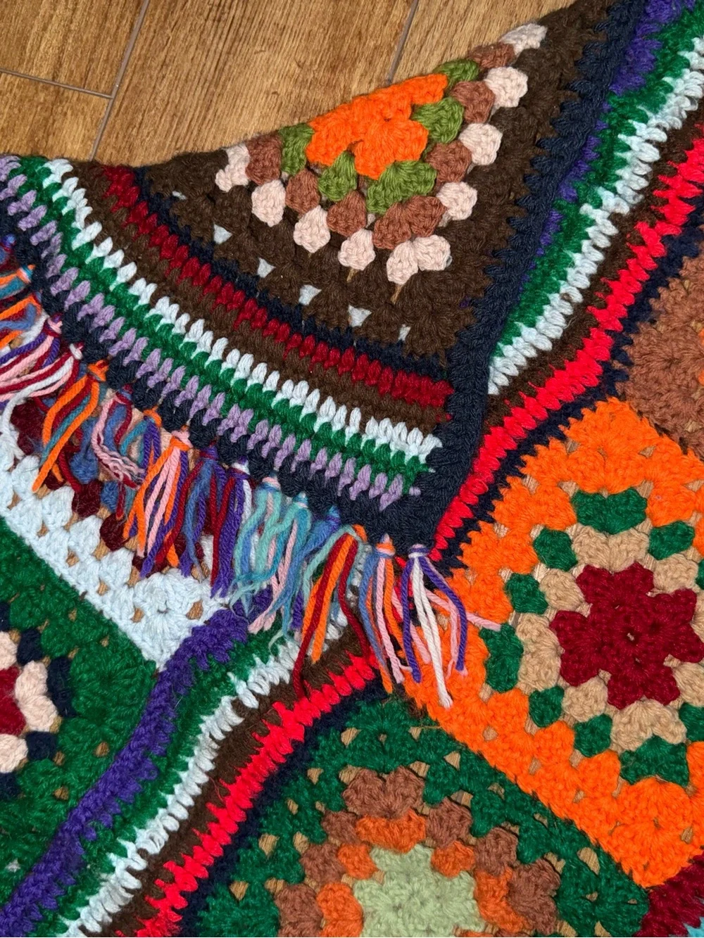 Granny square patchwork crochet Afghan blanket -handmade- multicolore 96”X 67”